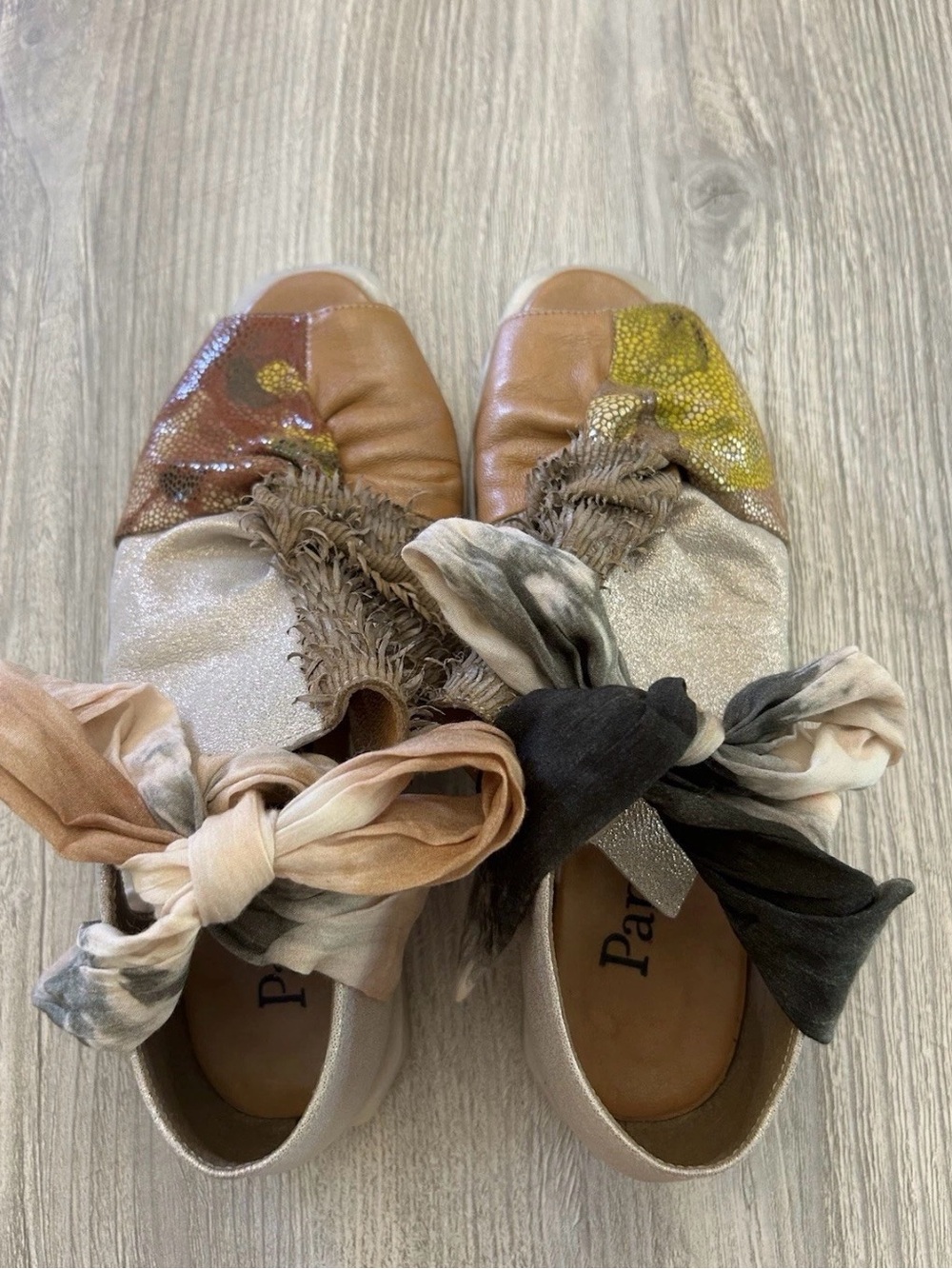 Papucei Kimko Patchwork Leather Tie-Up Flat Sandals Euro 38 Boho Ribbon Whimsy